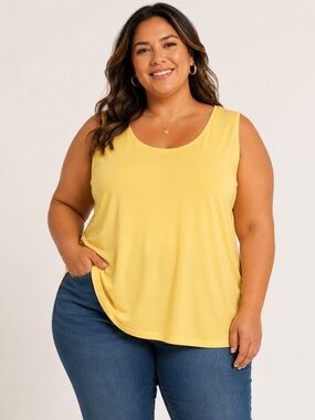 MAGGIE BARNES WOMENS YELLOW SLEEVELESS LIGHTWEIGHT TANK TOP SIZE 3X